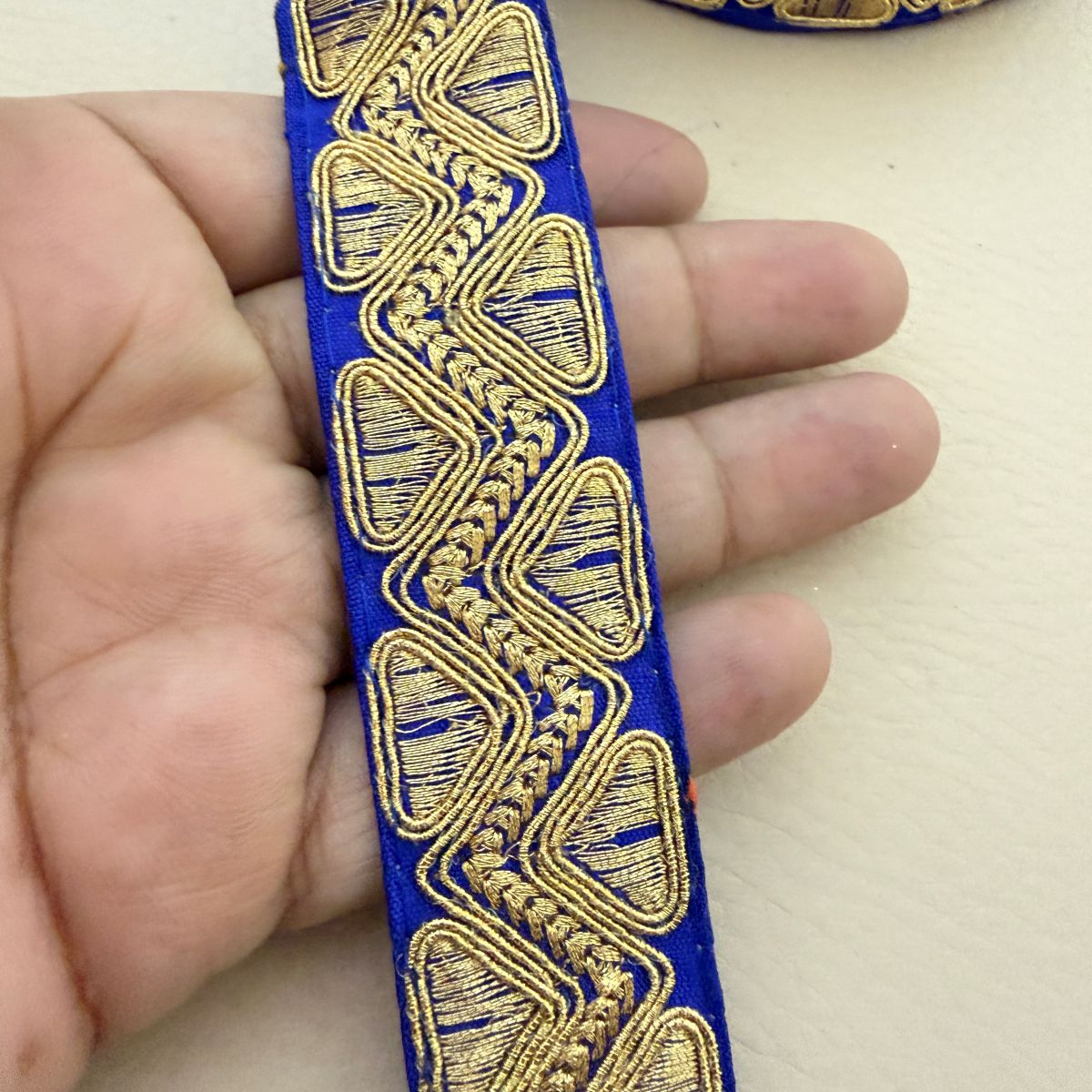 Royal Blue Gold Zari Embroidered Lace Trim