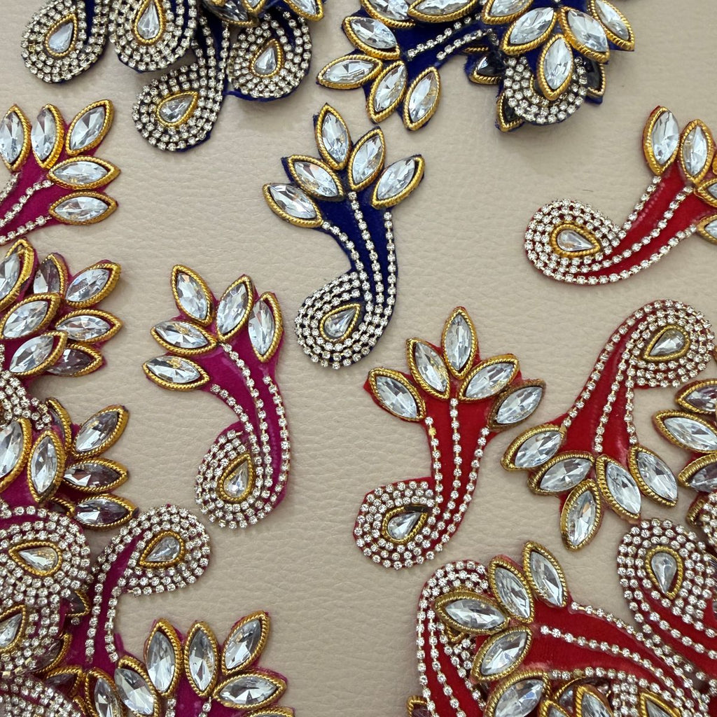 Rhinestone Kundan Paisley Patch – Crystal & Gold Embellished