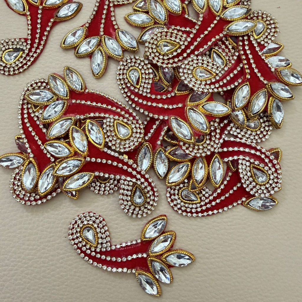 Rhinestone Kundan Paisley Patch – Crystal & Gold Embellished