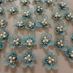 Sky Blue with Gold Floral Pearl Applique Patches – Pack of 10 Pcs