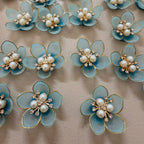 Sky Blue with Gold Floral Pearl Applique Patches – Pack of 10 Pcs