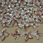 Patches for Craft Peach & White Crystal Sunburst Flower Applique – Pack of 10 Pcs