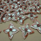 Patches for Craft Peach & White Crystal Sunburst Flower Applique – Pack of 10 Pcs