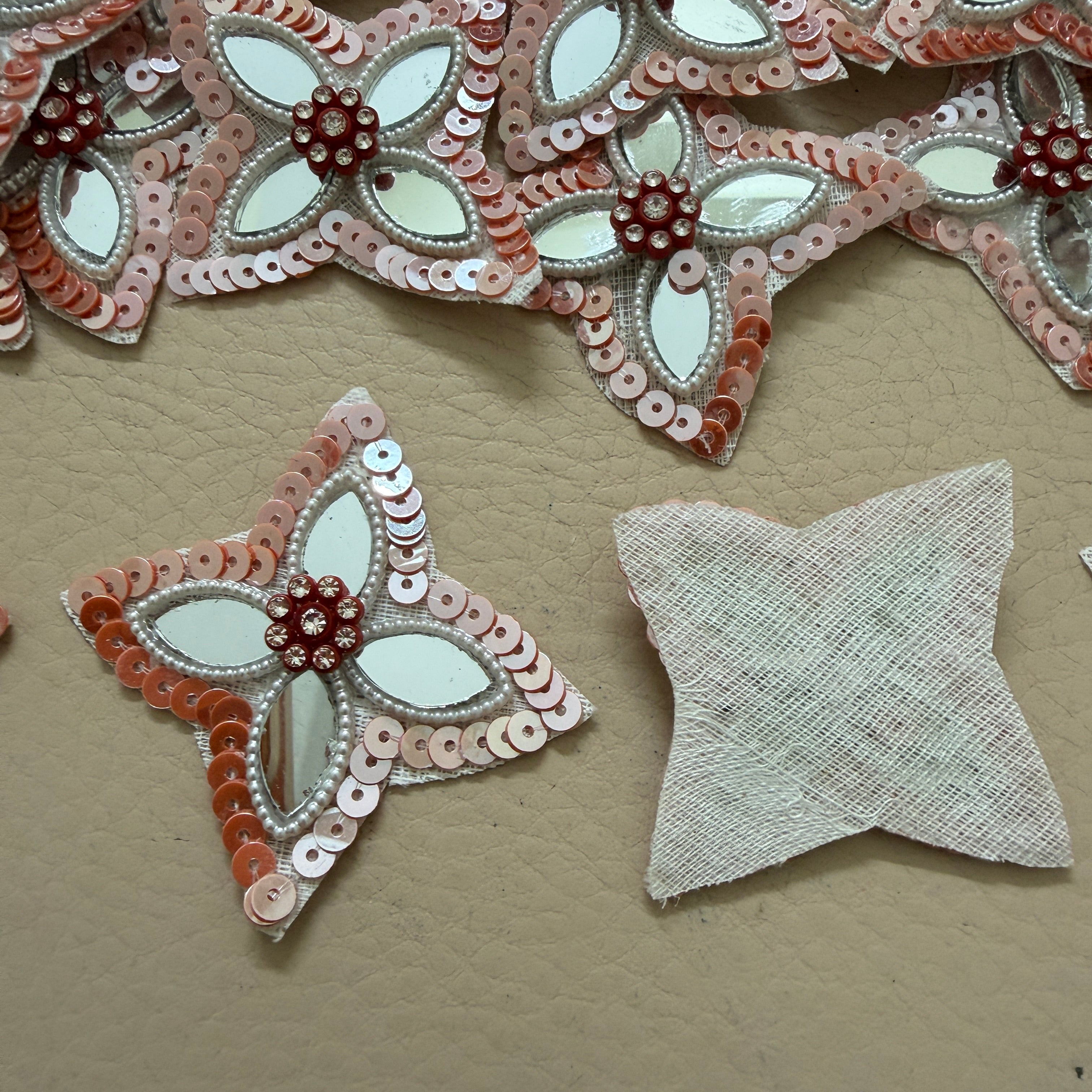 Patches for Craft Peach & White Crystal Sunburst Flower Applique – Pack of 10 Pcs