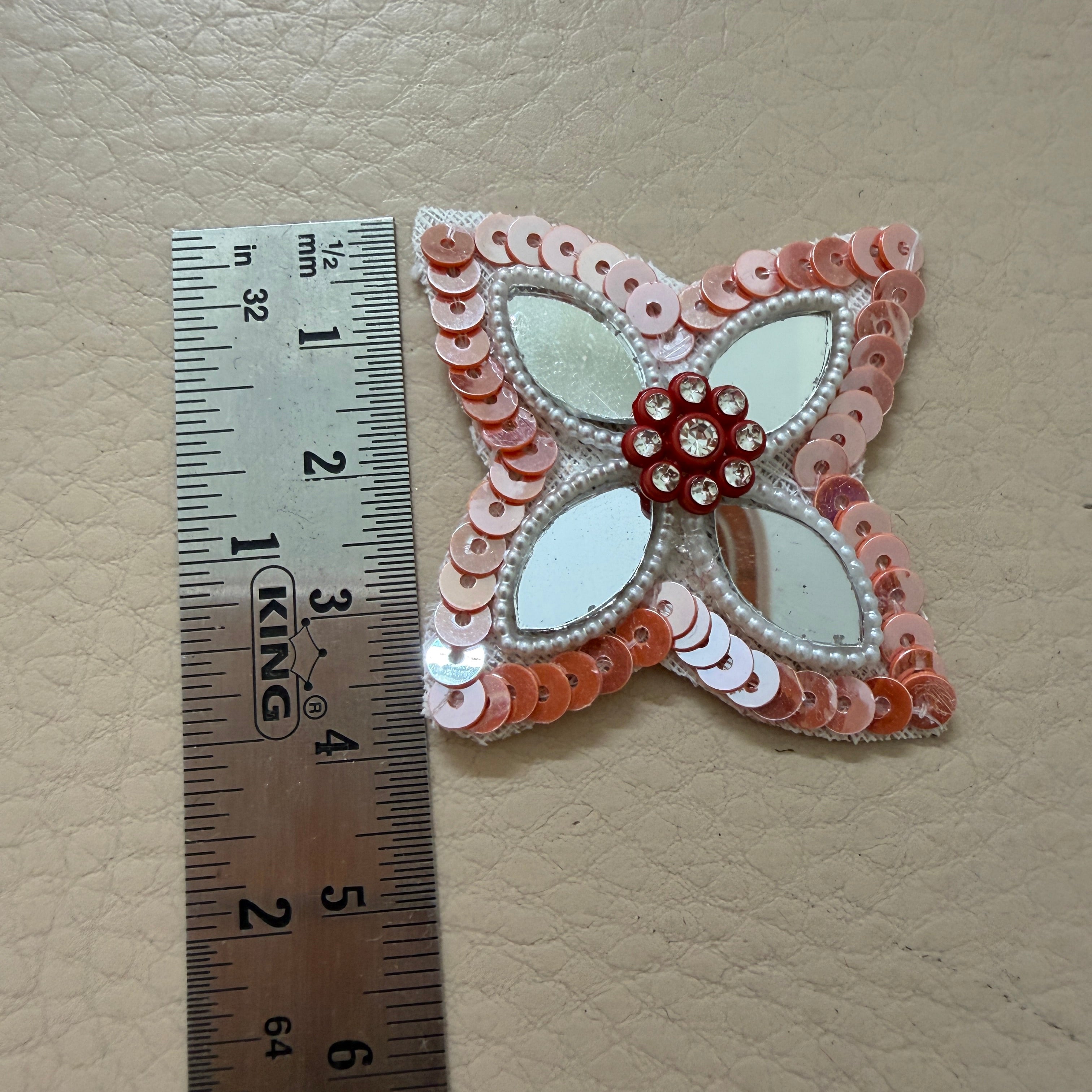 Patches for Craft Peach & White Crystal Sunburst Flower Applique – Pack of 10 Pcs