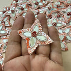 Patches for Craft Peach & White Crystal Sunburst Flower Applique – Pack of 10 Pcs