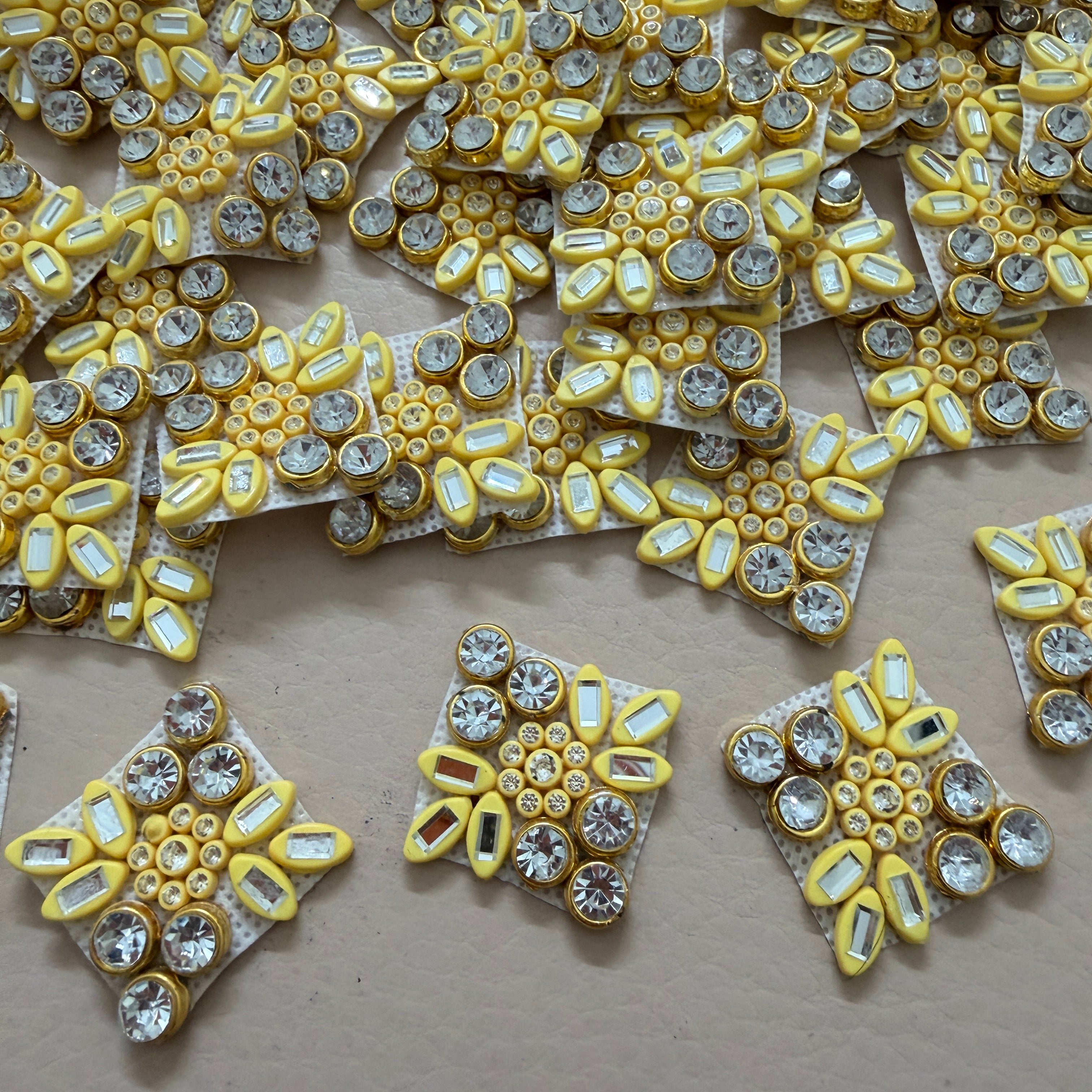 Appliques for Sewing Lemon Yellow & Gold Sunburst Crystal Patches – Pack of 25 Pcs