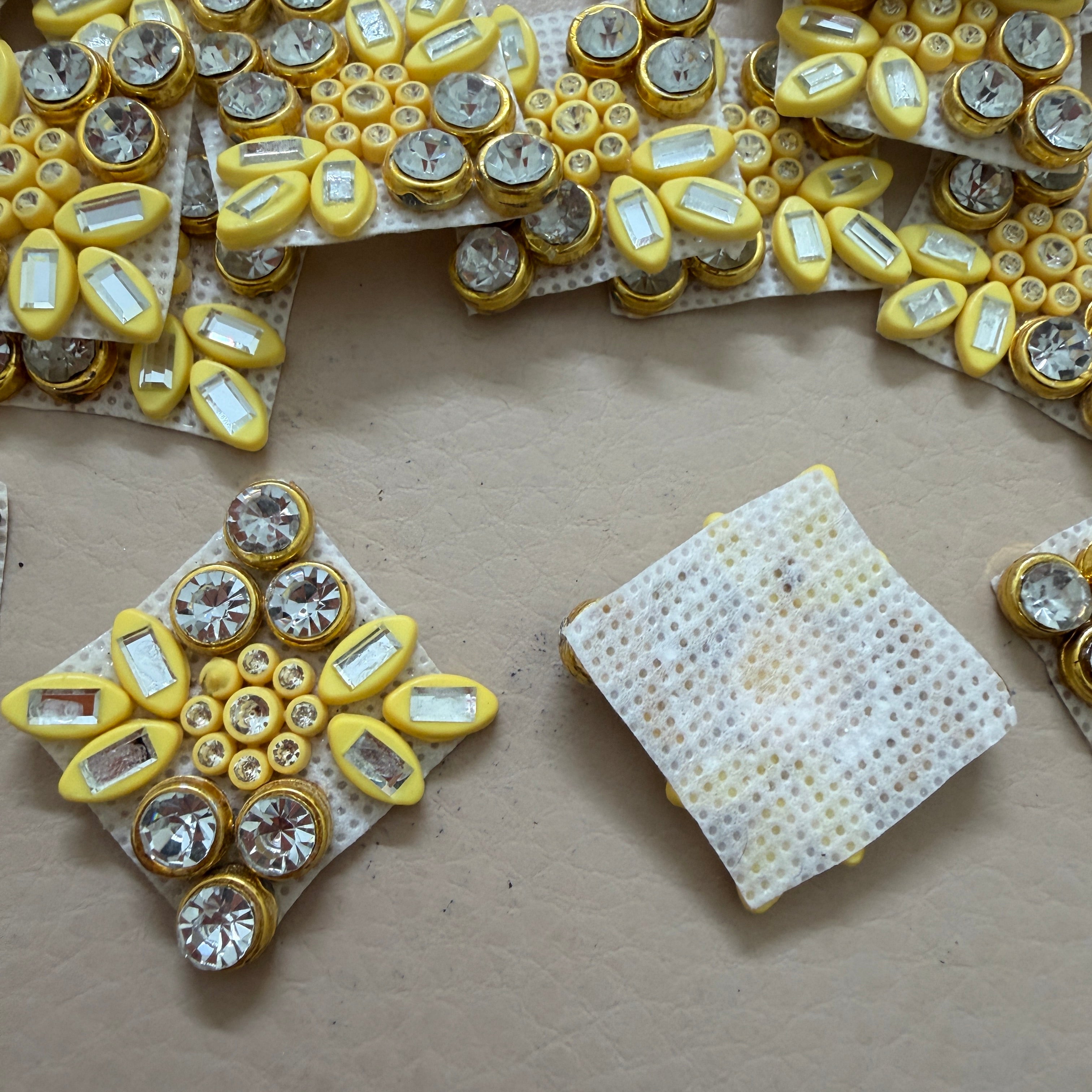 Appliques for Sewing Lemon Yellow & Gold Sunburst Crystal Patches – Pack of 25 Pcs