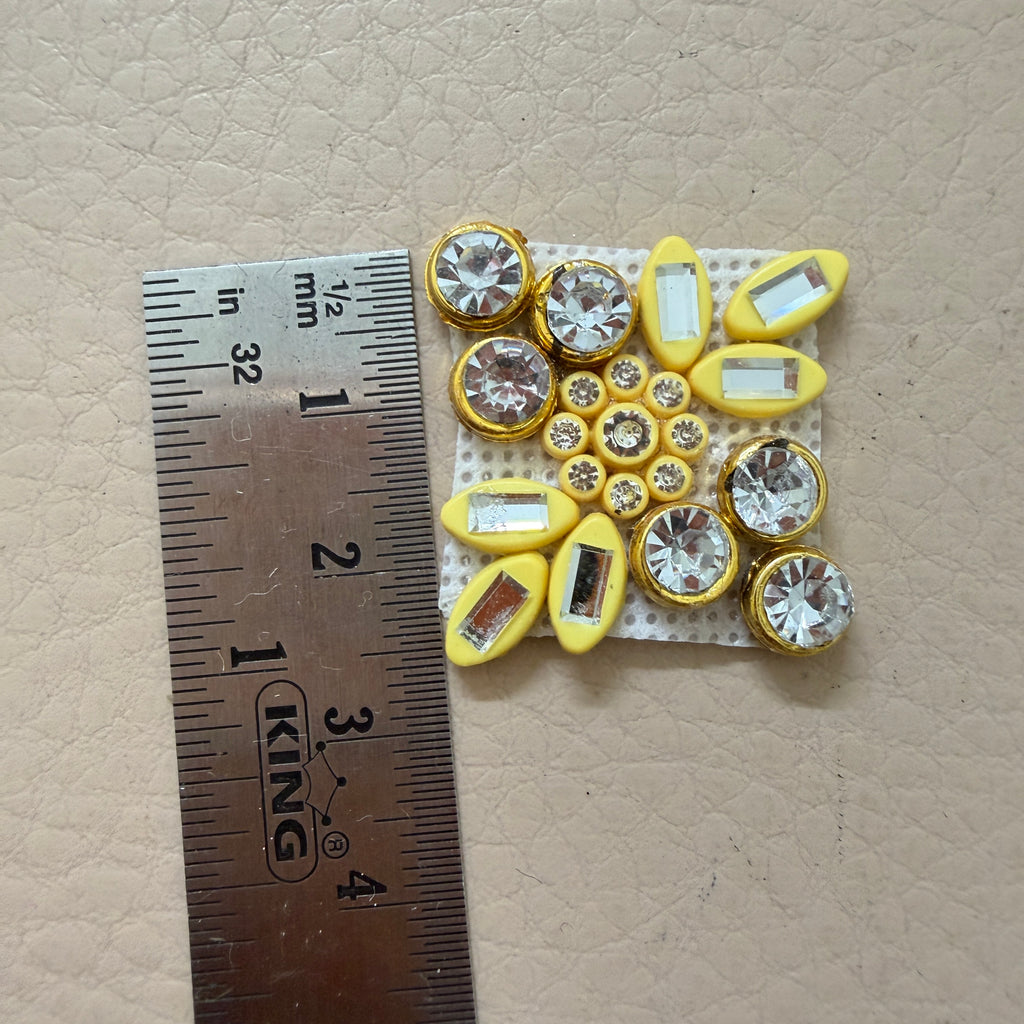 Appliques for Sewing Lemon Yellow & Gold Sunburst Crystal Patches – Pack of 25 Pcs