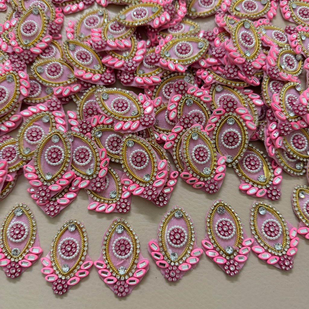 Marquise Applique Candy Pink with Gold Beaded Patches – Pack of 10 Pcs