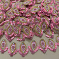 Marquise Applique Candy Pink with Gold Beaded Patches – Pack of 10 Pcs