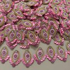 Marquise Applique Candy Pink with Gold Beaded Patches – Pack of 10 Pcs