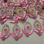 Marquise Applique Candy Pink with Gold Beaded Patches – Pack of 10 Pcs