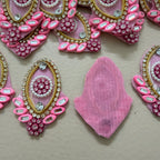 Marquise Applique Candy Pink with Gold Beaded Patches – Pack of 10 Pcs