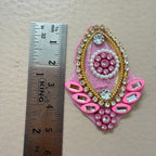 Marquise Applique Candy Pink with Gold Beaded Patches – Pack of 10 Pcs