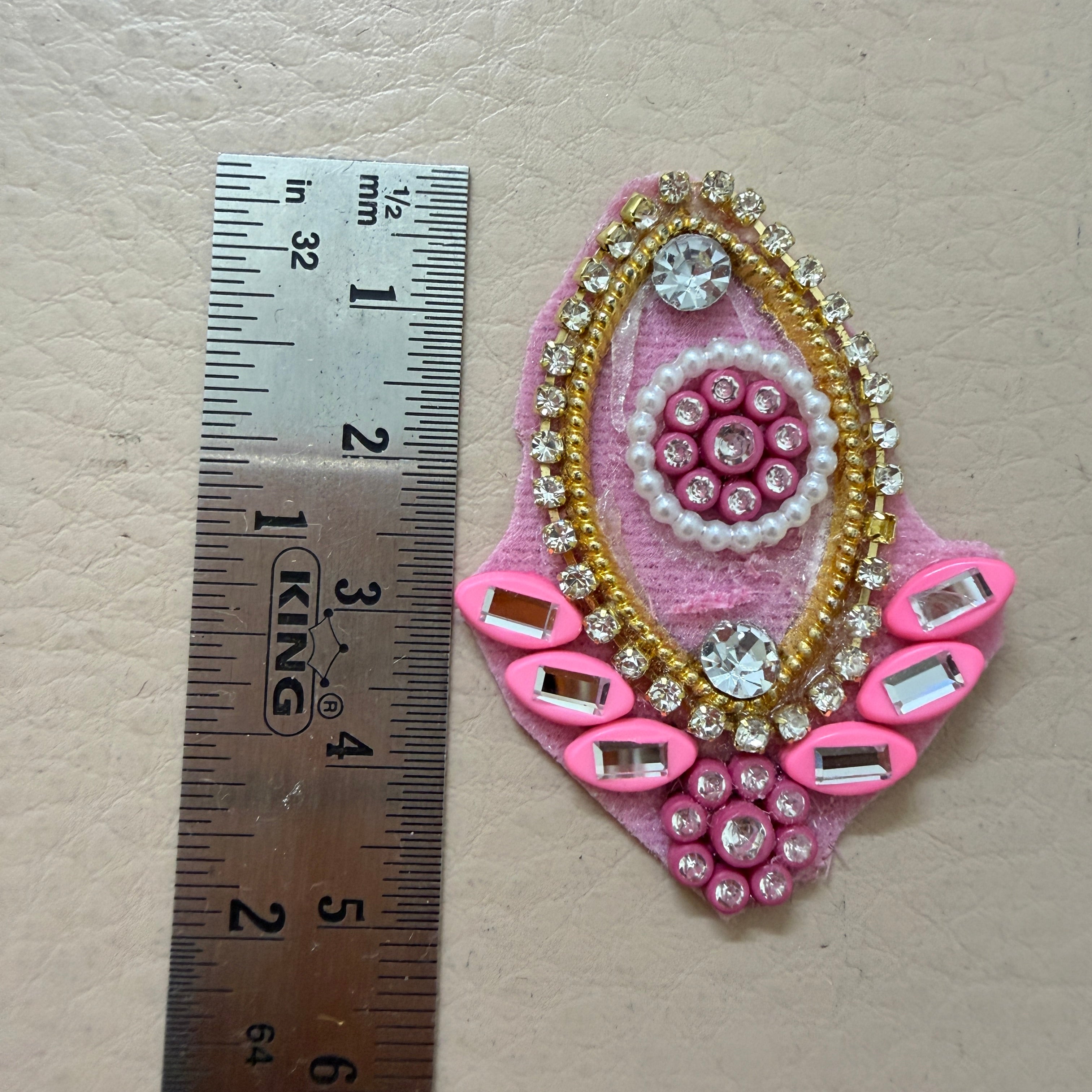 Marquise Applique Candy Pink with Gold Beaded Patches – Pack of 10 Pcs