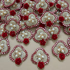 Embroidery Patches Crimson Red with Ivory Rose Pearl Applique – Pack of 10 Pcs.
