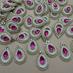 Teardrop Magenta Pink Rhinestone Pearl Applique Patches – Pack of 10