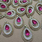 Teardrop Magenta Pink Rhinestone Pearl Applique Patches – Pack of 10