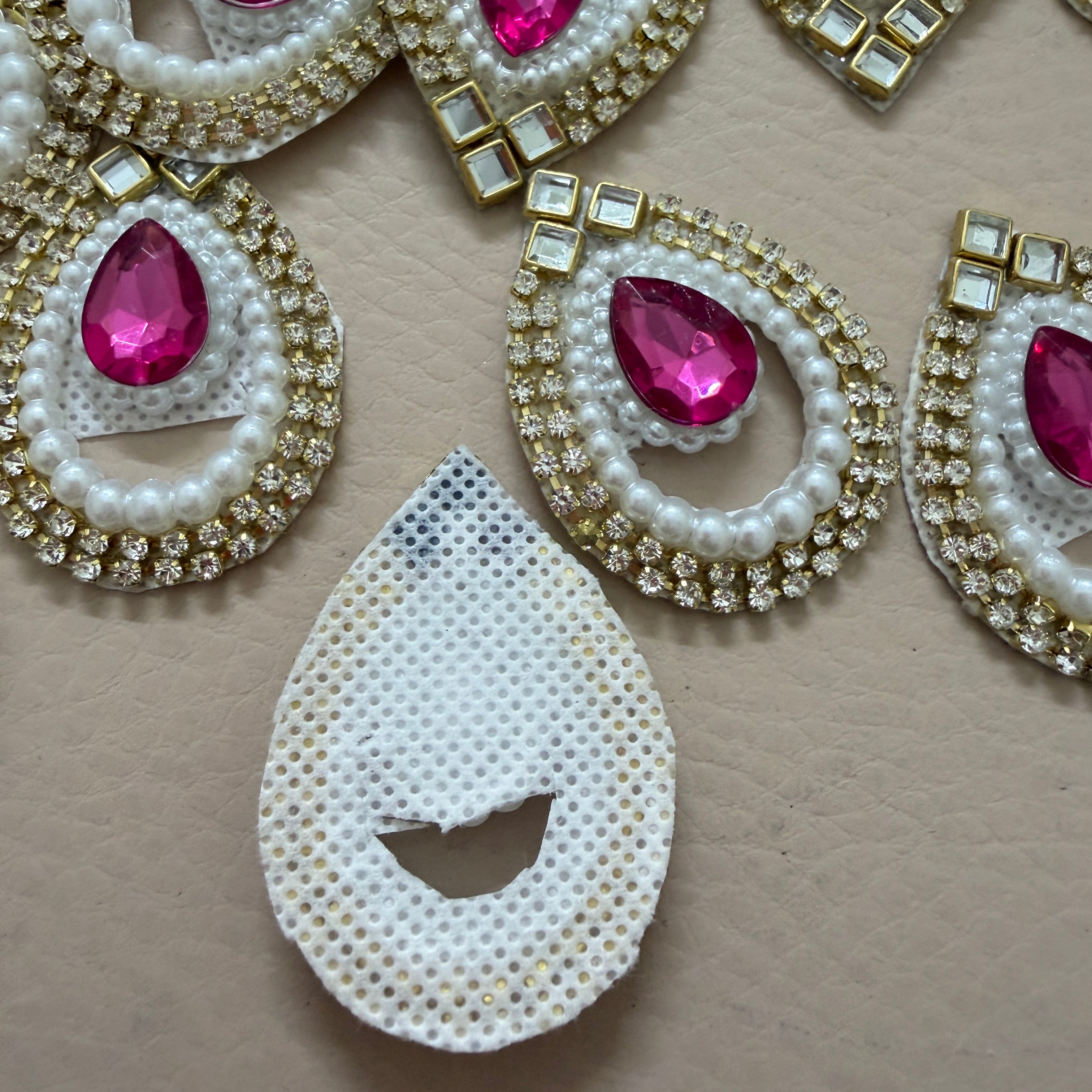 Teardrop Magenta Pink Rhinestone Pearl Applique Patches – Pack of 10