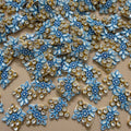 Sky Blue & Gold Floral Crystal Appliques Patches for Designer Blouses, Bags & DIY Accessories -Pack of 25