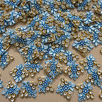 Sky Blue & Gold Floral Crystal Appliques Patches for Designer Blouses, Bags & DIY Accessories -Pack of 25