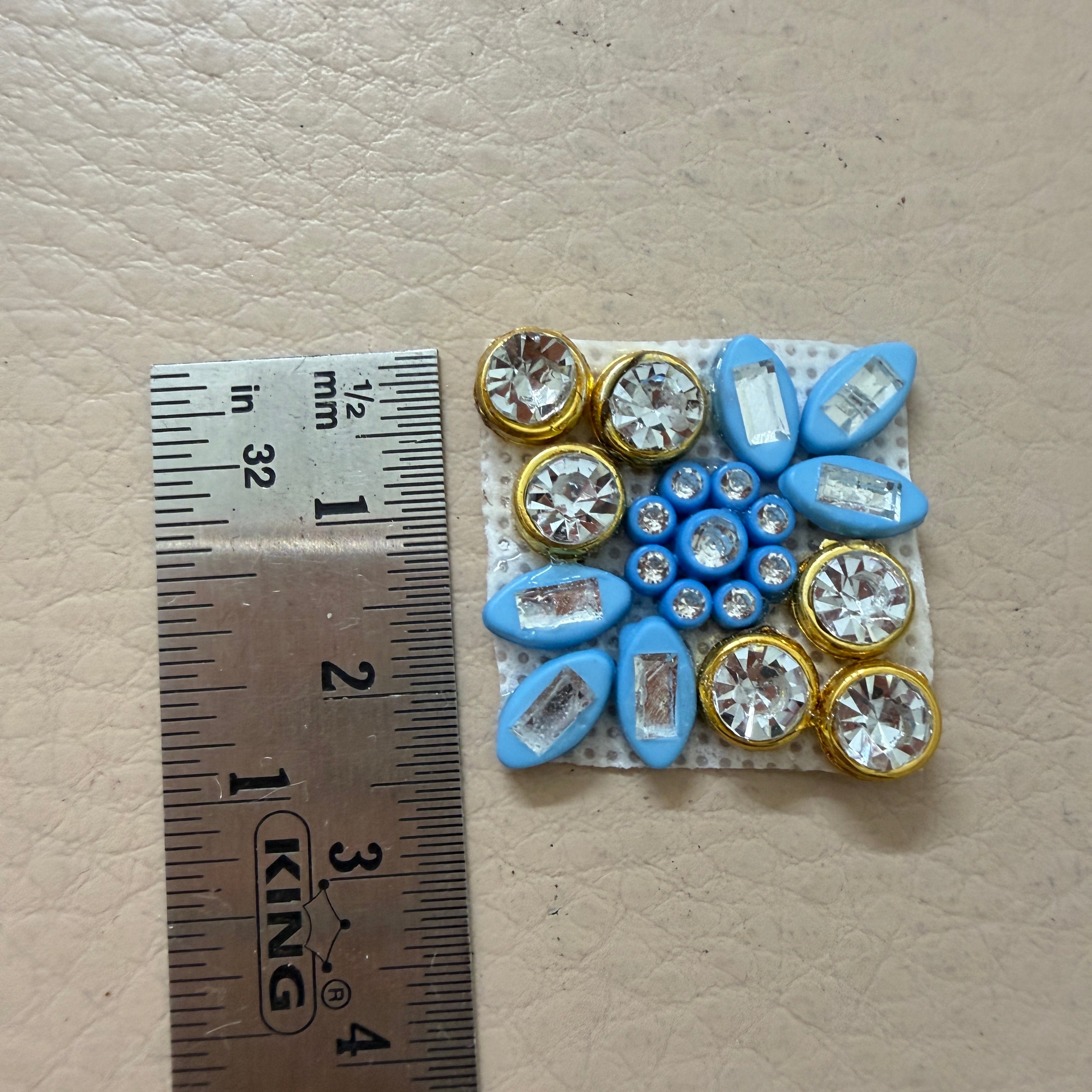 Sky Blue & Gold Floral Crystal Appliques Patches for Designer Blouses, Bags & DIY Accessories -Pack of 25