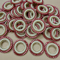 Red Mirror & Pearl Handcrafted Beaded for Saree Blouses, Dupattas & DIY Crafts Circular Applique Patches- Pack of 10