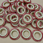 Red Mirror & Pearl Handcrafted Beaded for Saree Blouses, Dupattas & DIY Crafts Circular Applique Patches- Pack of 10