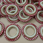 Red Mirror & Pearl Handcrafted Beaded for Saree Blouses, Dupattas & DIY Crafts Circular Applique Patches- Pack of 10