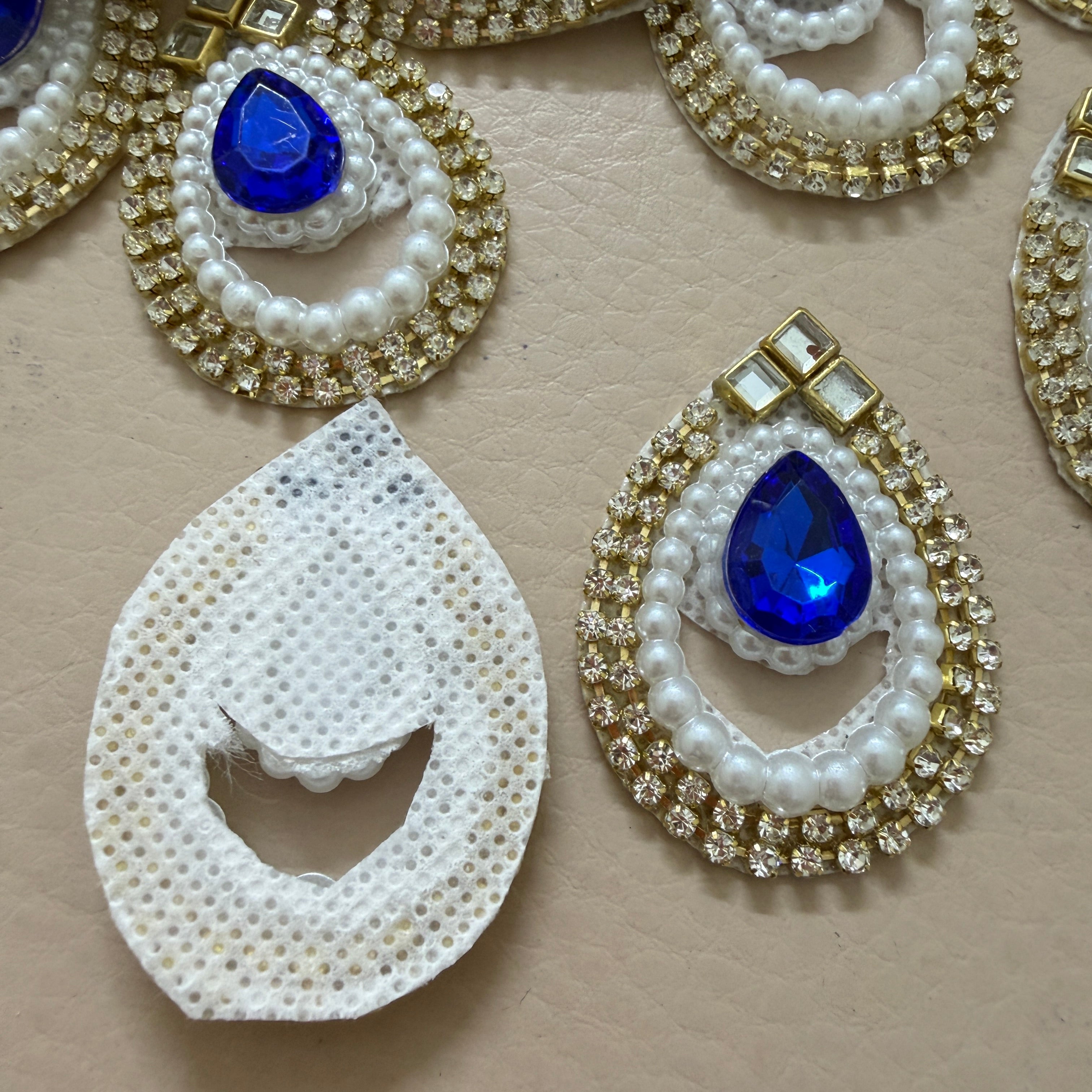 Royal Blue Teardrop Rhinestone & Pearl Applique Patches - Pack of 10