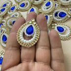 Royal Blue Teardrop Rhinestone & Pearl Applique Patches - Pack of 10
