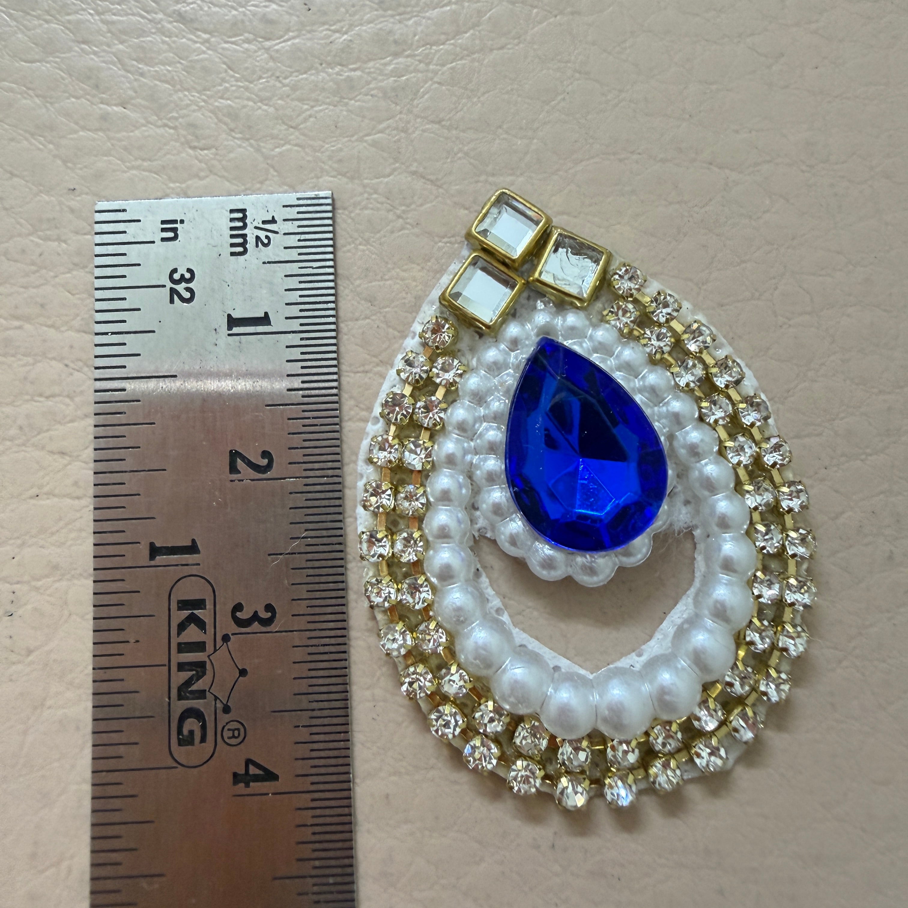 Royal Blue Teardrop Rhinestone & Pearl Applique Patches - Pack of 10