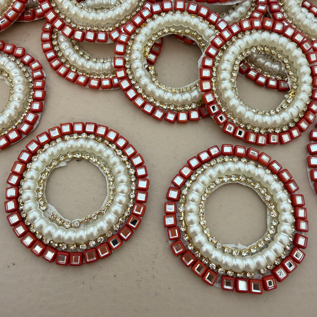 Luxury Red & Pearl Round Crystal Applique Patches -Pack of 10