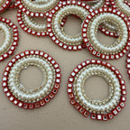 Luxury Red & Pearl Round Crystal Applique Patches -Pack of 10
