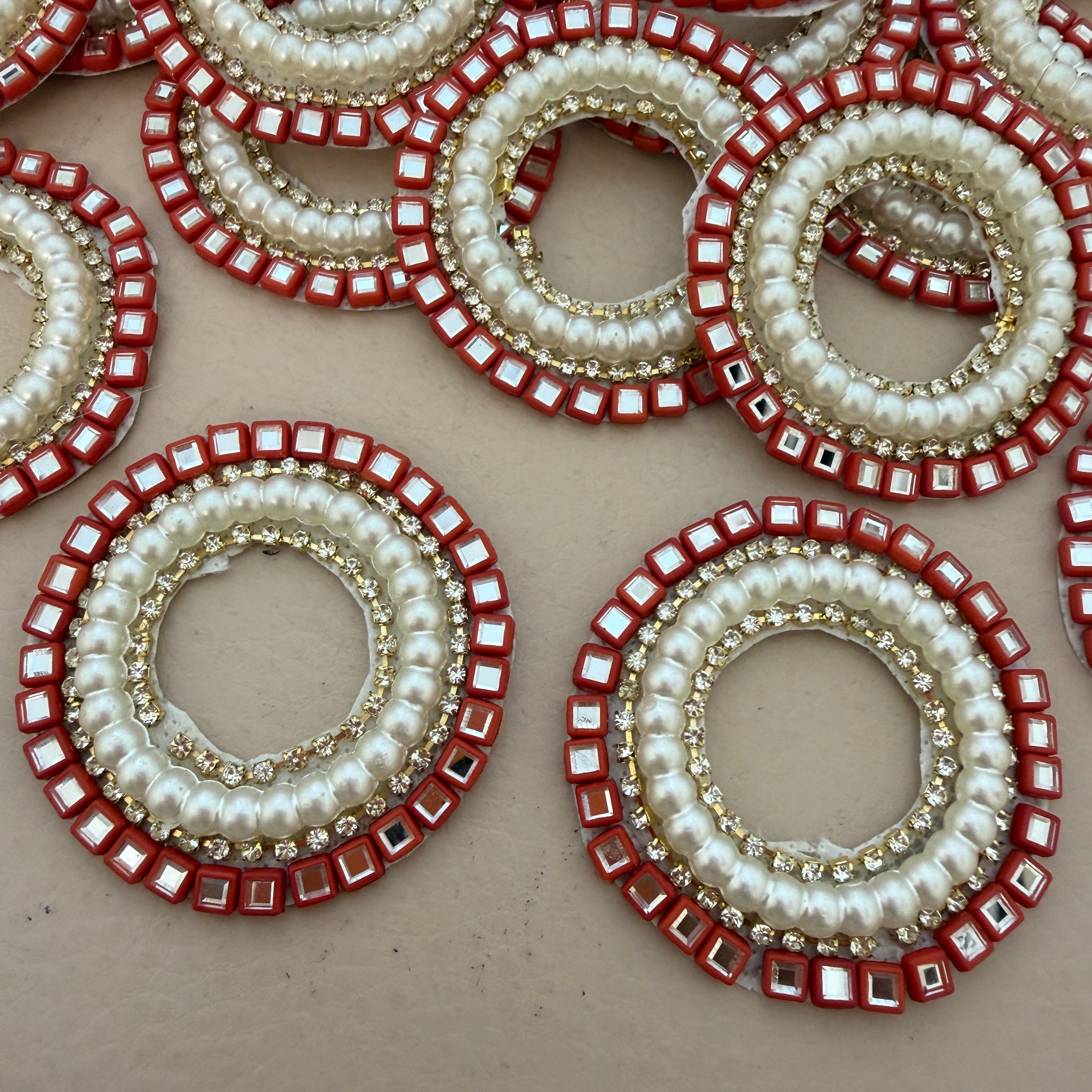 Luxury Red & Pearl Round Crystal Applique Patches -Pack of 10