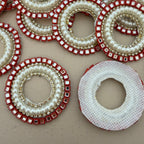 Luxury Red & Pearl Round Crystal Applique Patches -Pack of 10