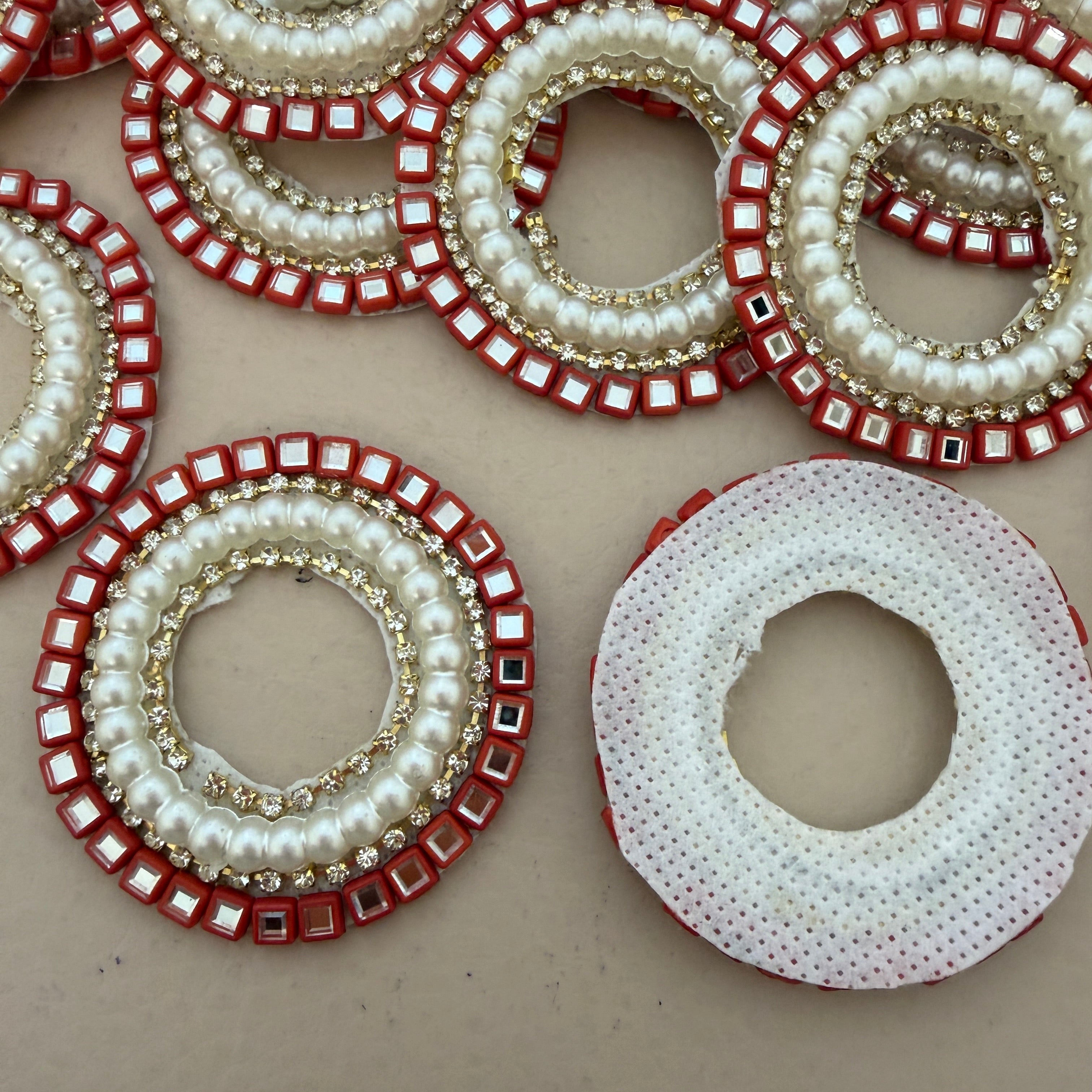 Luxury Red & Pearl Round Crystal Applique Patches -Pack of 10
