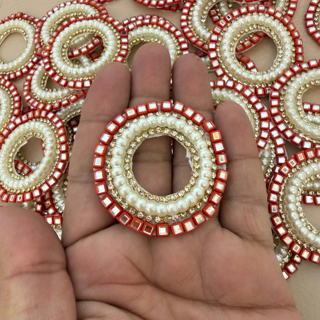 Luxury Red & Pearl Round Crystal Applique Patches -Pack of 10