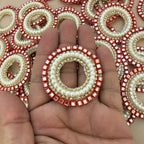 Luxury Red & Pearl Round Crystal Applique Patches -Pack of 10