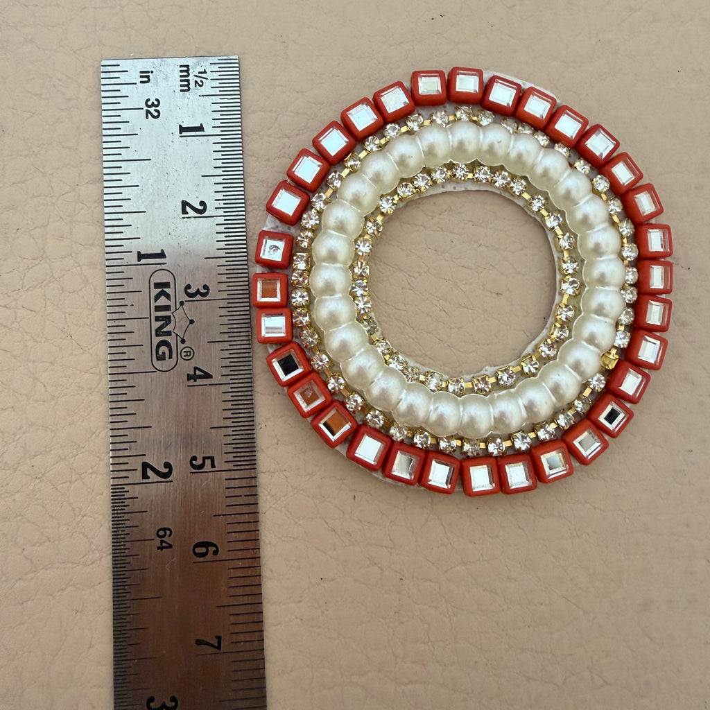 Luxury Red & Pearl Round Crystal Applique Patches -Pack of 10
