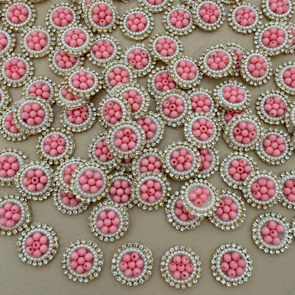 Blush Pink & Pearl Circular for Applique Patches Wedding Blouses - Pack of 25