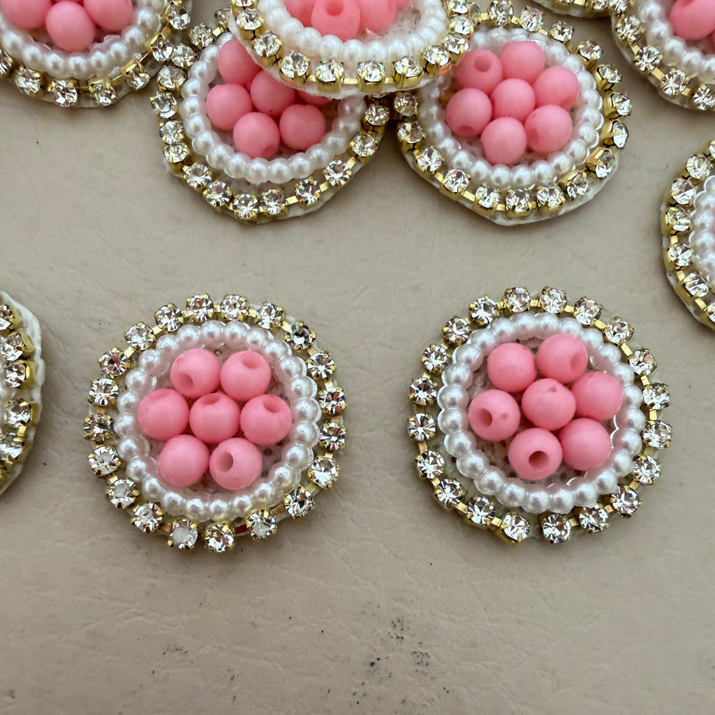 Blush Pink & Pearl Circular for Applique Patches Wedding Blouses - Pack of 25