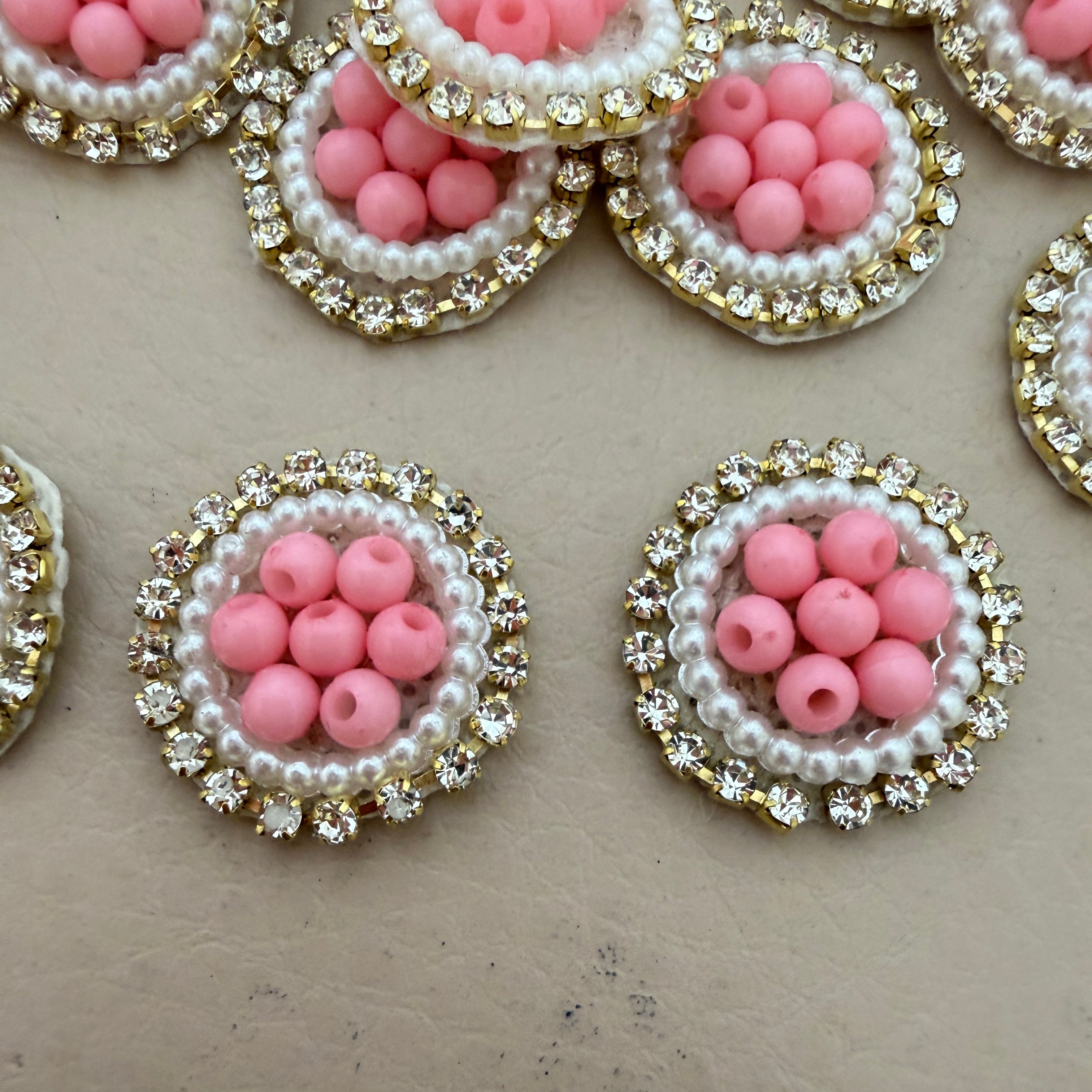 Blush Pink & Pearl Circular for Applique Patches Wedding Blouses - Pack of 25