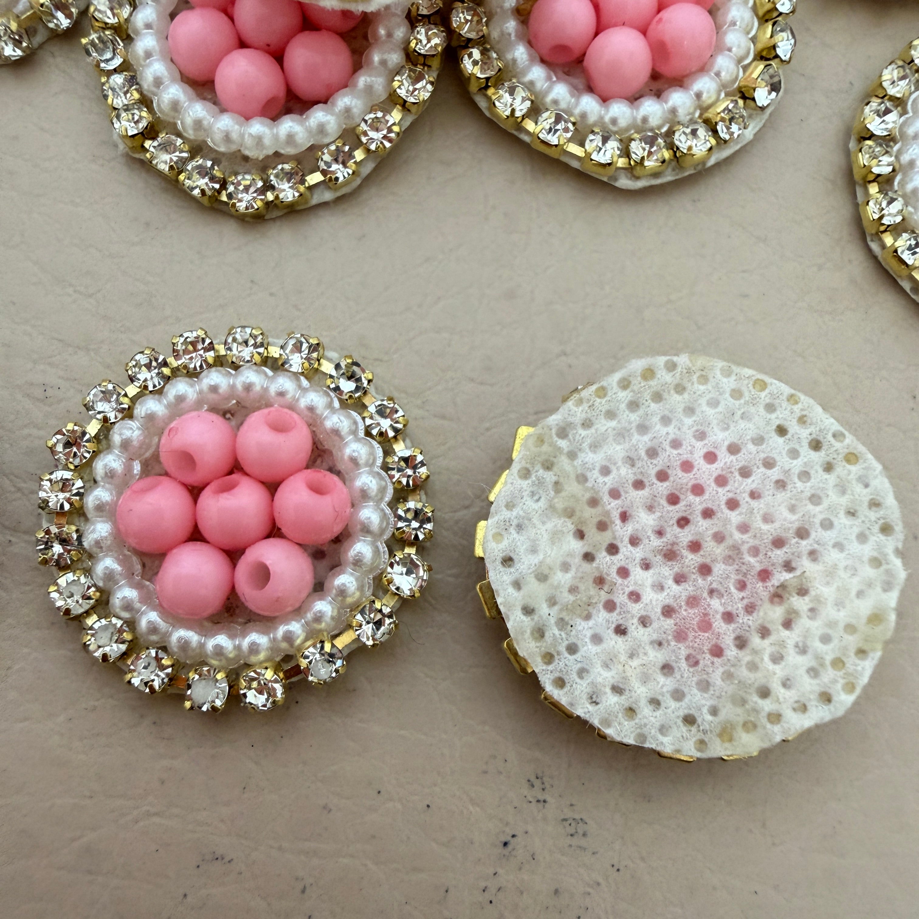 Blush Pink & Pearl Circular for Applique Patches Wedding Blouses - Pack of 25