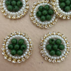 Premium Green Pearl & Rhinestone Circular Applique Patches (Pack of 25)