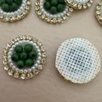 Premium Green Pearl & Rhinestone Circular Applique Patches (Pack of 25)
