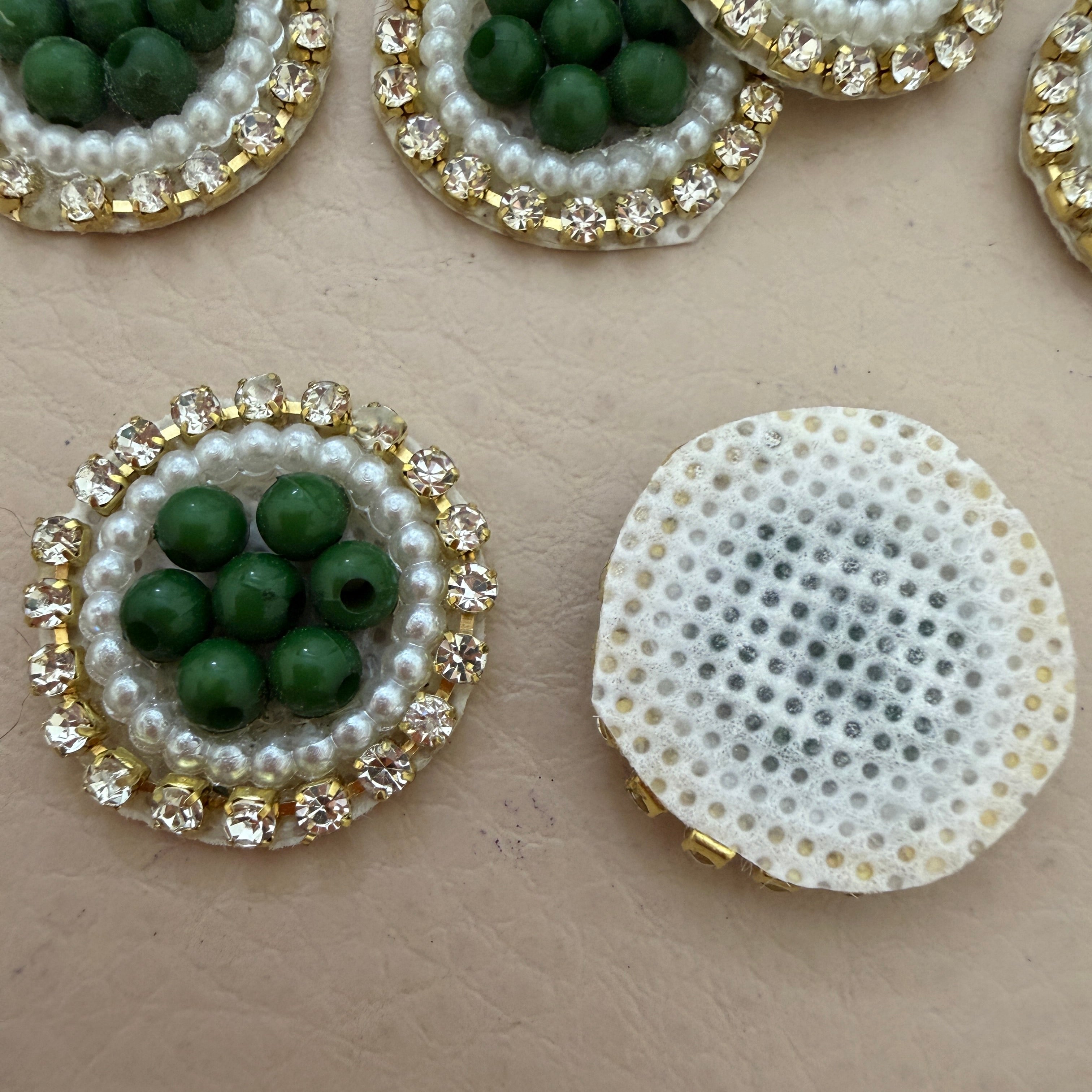 Premium Green Pearl & Rhinestone Circular Applique Patches (Pack of 25)