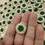 Premium Green Pearl & Rhinestone Circular Applique Patches (Pack of 25)