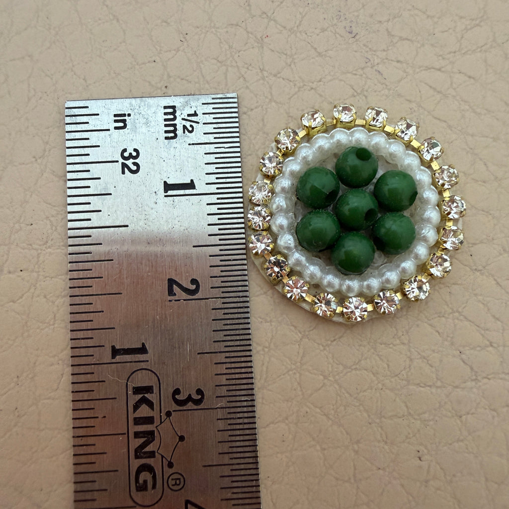 Premium Green Pearl & Rhinestone Circular Applique Patches (Pack of 25)